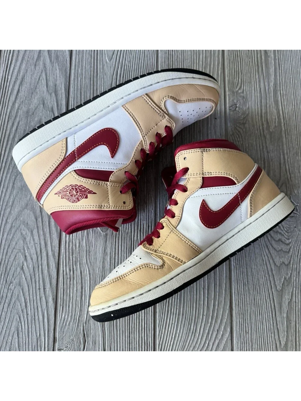 Nike Air Jordan 1 Mid Sail Red Tan Men’s Sneakers Size 7.5 Style 554724-201